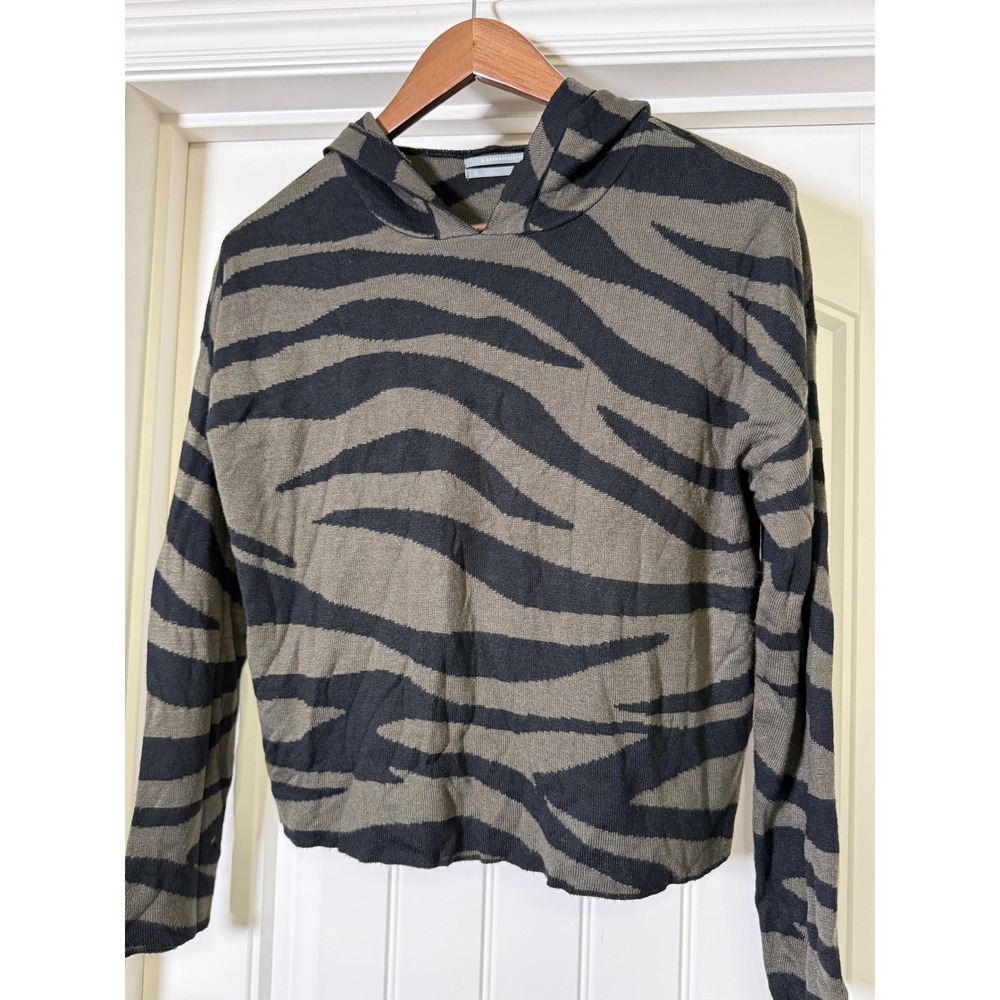 Anthropologie Zebra Print Knit Hoodie Sweater Olive Green Black S Y2K Streeware